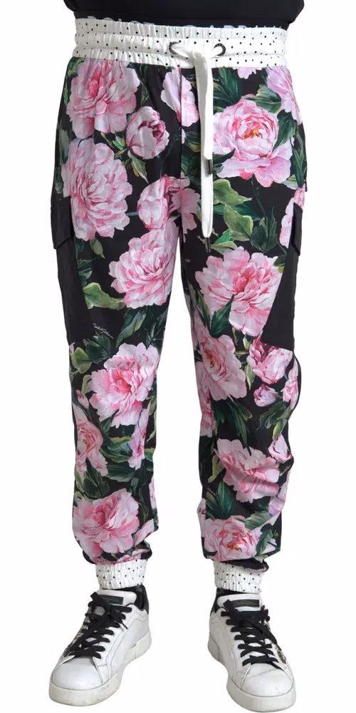 Dolce & Gabbana Multicolor Peony Joggers Cotton Men Pants