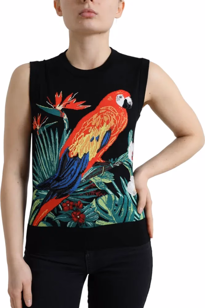 Dolce & Gabbana Black Bird Wool Knit Sleeveless Tank T-shirt