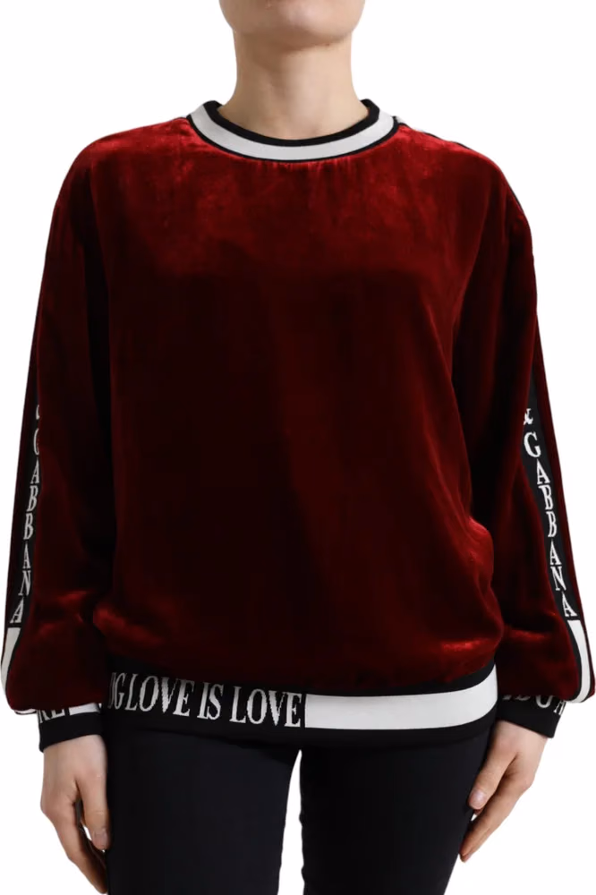 Dolce & Gabbana Bordeaux Velvet Crew Neck Pullover Sweater