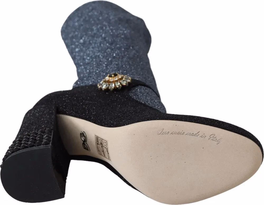Dolce & Gabbana Black Crystal Mary Janes Booties Shoes