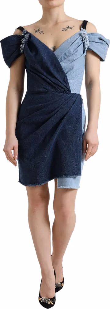 Dolce & Gabbana Blue Patchwork Two Tone Denim Mini Dress