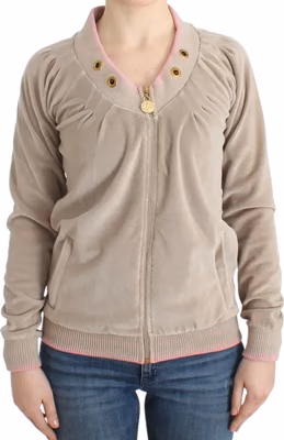 Beige velvet zipup sweater