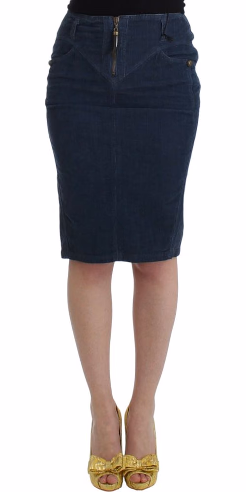 Cavalli Blue corduroy pencil skirt