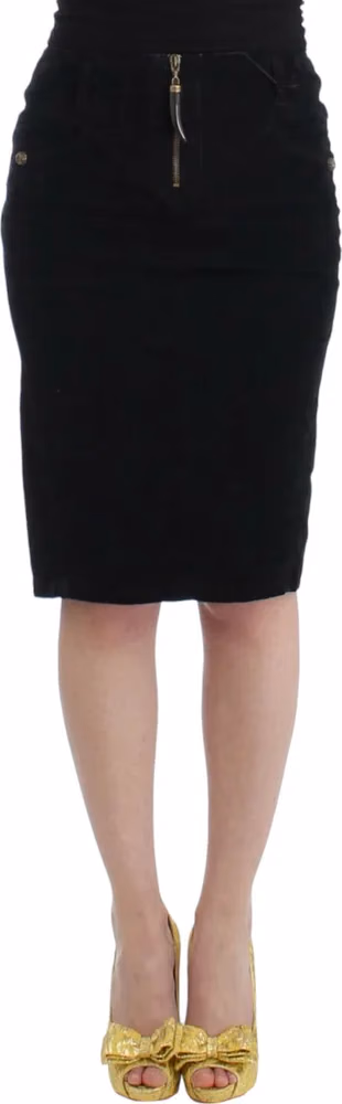 Cavalli Black Corduroy Pencil Skirt