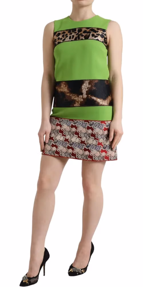 Dolce & Gabbana Apple Green Sleeveless Panelled Shift Dress