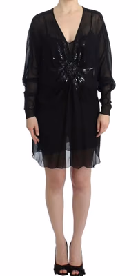 Black long sleeve silk dress