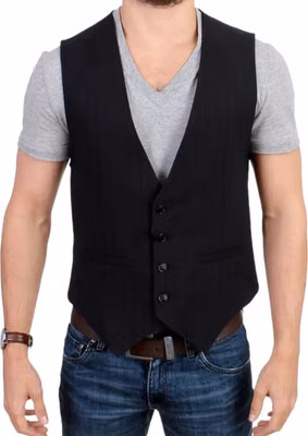 Black striped cotton casual vest