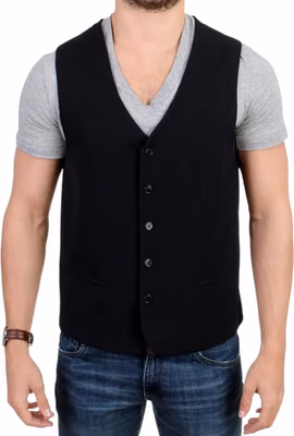 Black wool blend casual vest