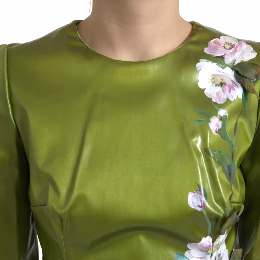 Dolce & Gabbana Green Floral Embellished Sheath Midi Dress