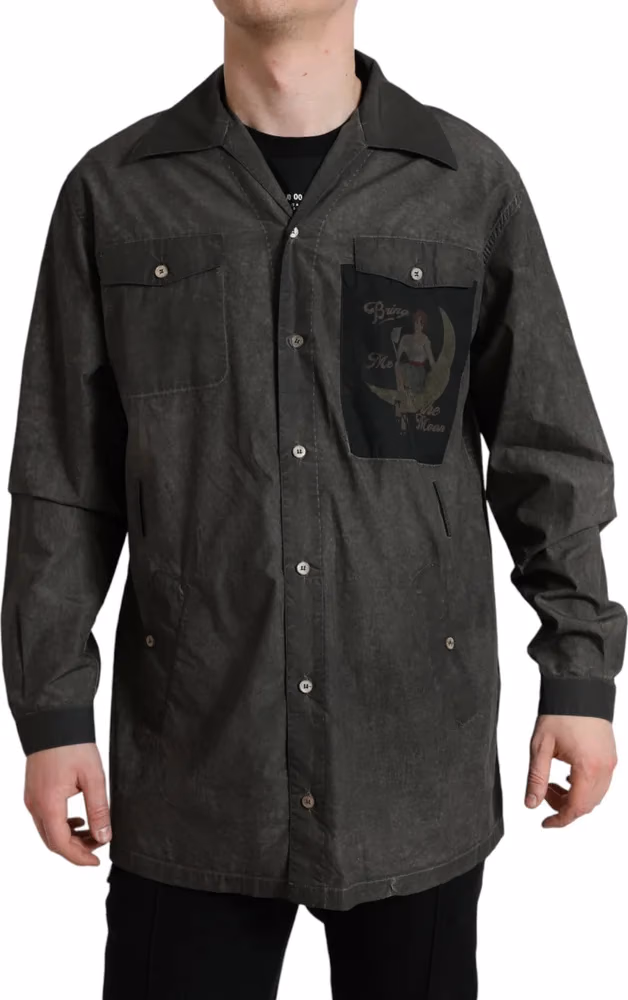 Dolce & Gabbana Dark Gray Cotton Collared Long Sleeves Shirt