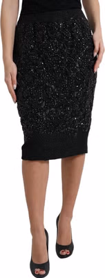 Black Crystal Handmade Knee Pencil Skirt