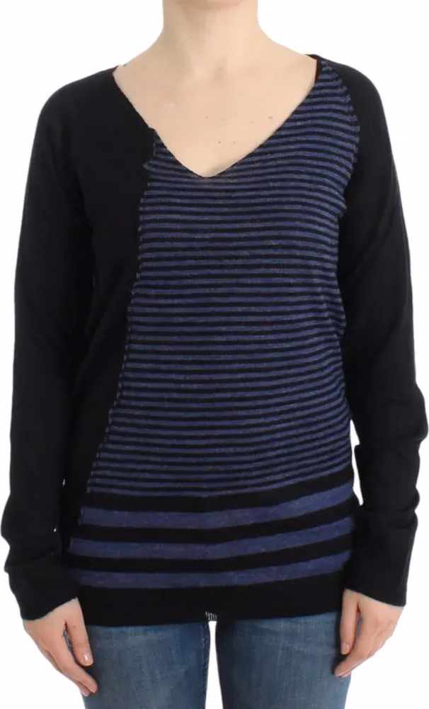 Costume National Black striped V-neck sweater