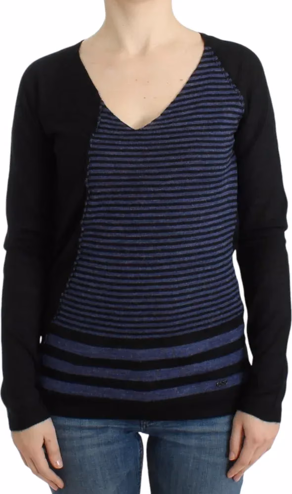 Costume National Black striped V-neck sweater