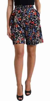 Black Floral High Waist Hot Pants Shorts