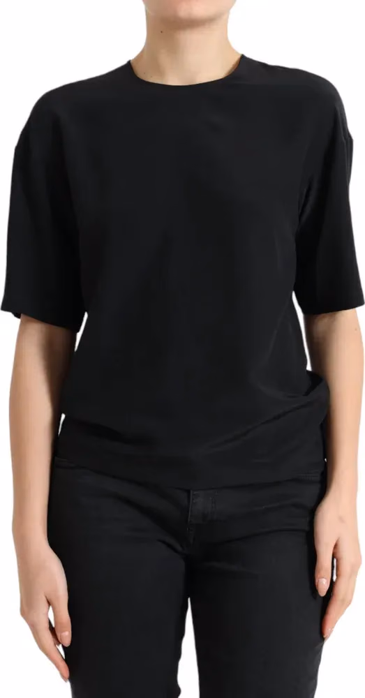 Dolce & Gabbana Black Silk Round Neck Short Sleeve Blouse Top