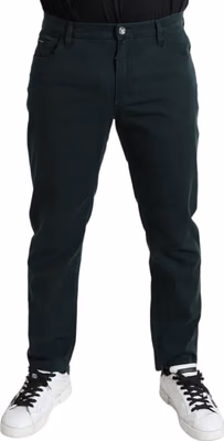 Green Cotton Stretch Skinny Men Denim Jeans