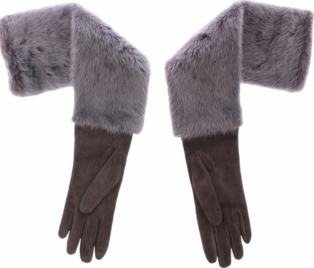 Dolce & Gabbana Gray Mink Fur Lambskin Suede Leather Gloves