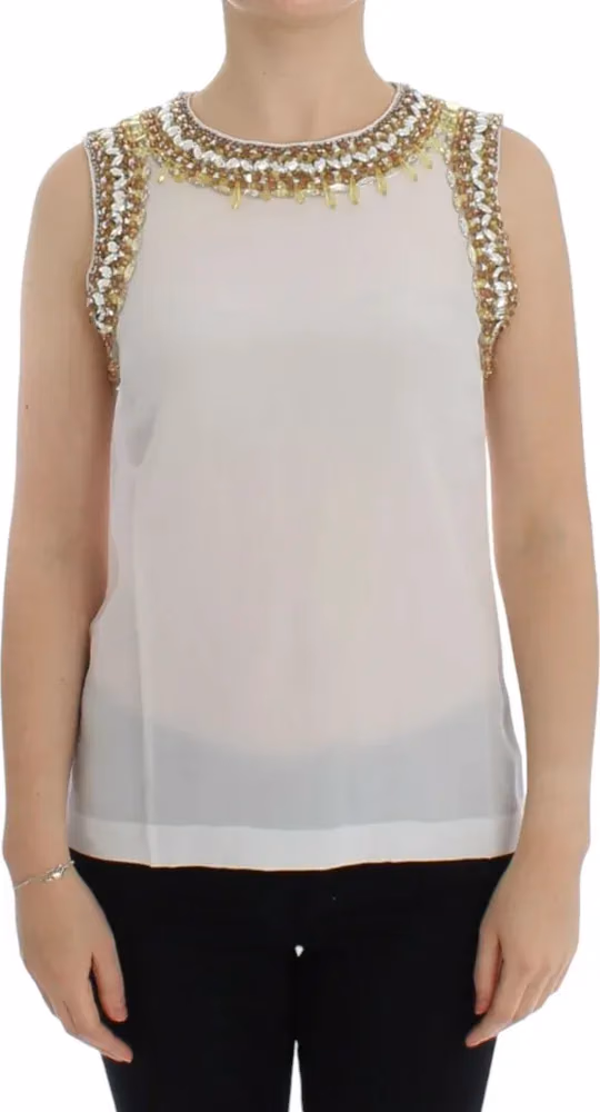 Dolce & Gabbana White crystal embellished tank top