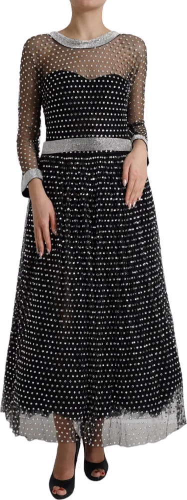 Dolce & Gabbana Black Crystal Embellished A-line Gown Dress