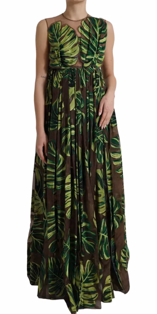 Dolce & Gabbana Green Banana Leaf Sleeveless Long Maxi Dress