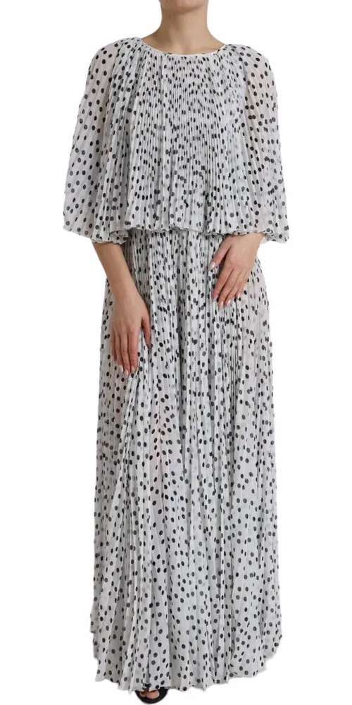 Dolce & Gabbana White Polka Dot A-line Pleated Maxi Dress