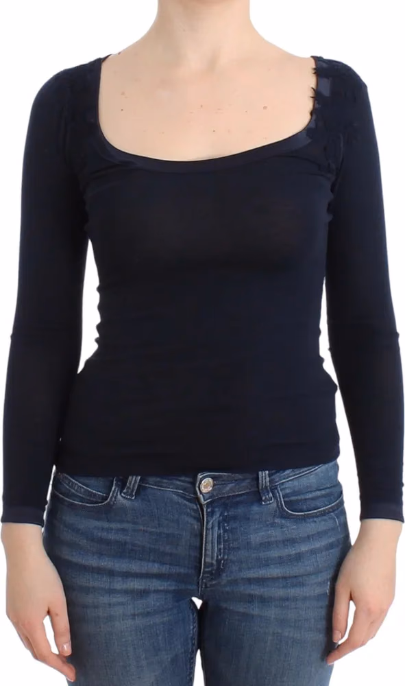 Ermanno Scervino Lingerie Blue Top Blouse Jumper Lace Rayon