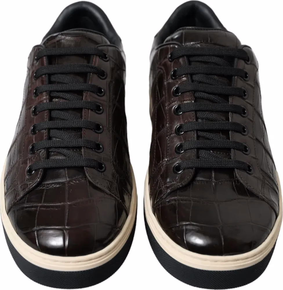 Dolce & Gabbana Brown Croc Exotic Leather Men Casual Sneakers Shoes
