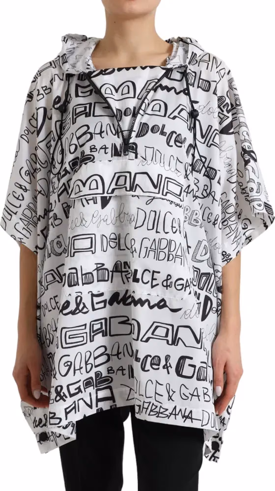 Dolce & Gabbana White Logo Print Hooded Blouson T-shirt Top