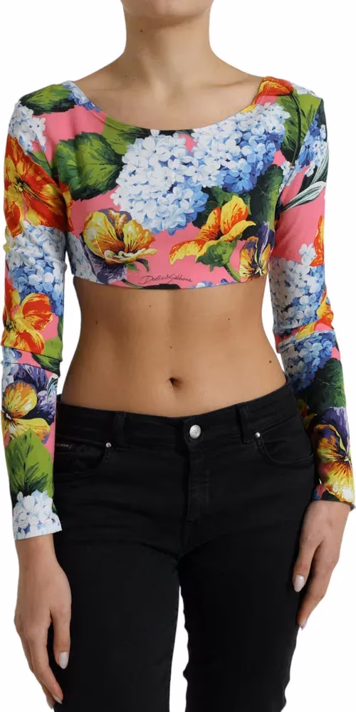 Dolce & Gabbana Multicolor Floral Long Sleeves Cropped Top