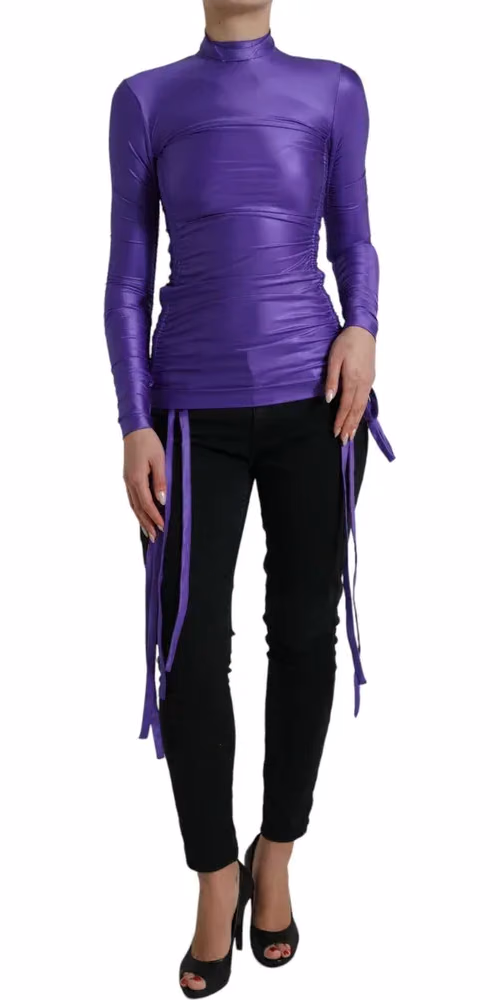 Dolce & Gabbana Purple Nylon Stretch Slim Long Sleeves Top