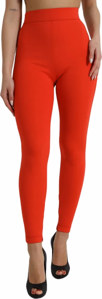 Dolce & Gabbana Red Nylon Stretch Slim Leggings Pants