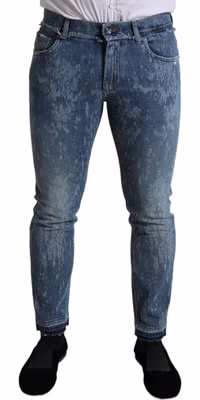 Blue Washed Skinny Cotton Stretch Denim Jeans