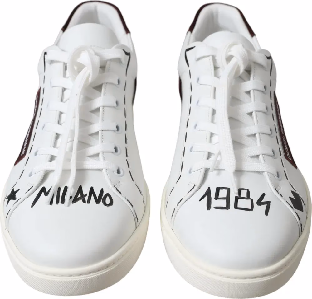Dolce & Gabbana White Bordeaux Leather Logo Low Top Sneakers Shoes
