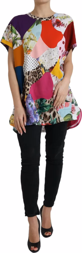 Dolce & Gabbana Multicolor Patchwork Cotton Silk Blouse Top
