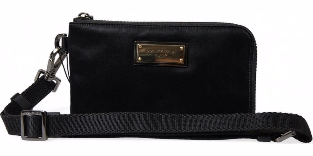 Dolce & Gabbana Black Nylon Logo Plaque Keyring Pouch Clutch Bag