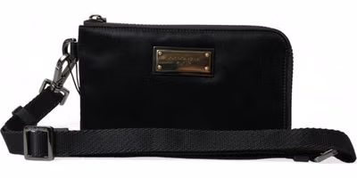 Black Nylon Logo Plaque Keyring Pouch Clutch Bag