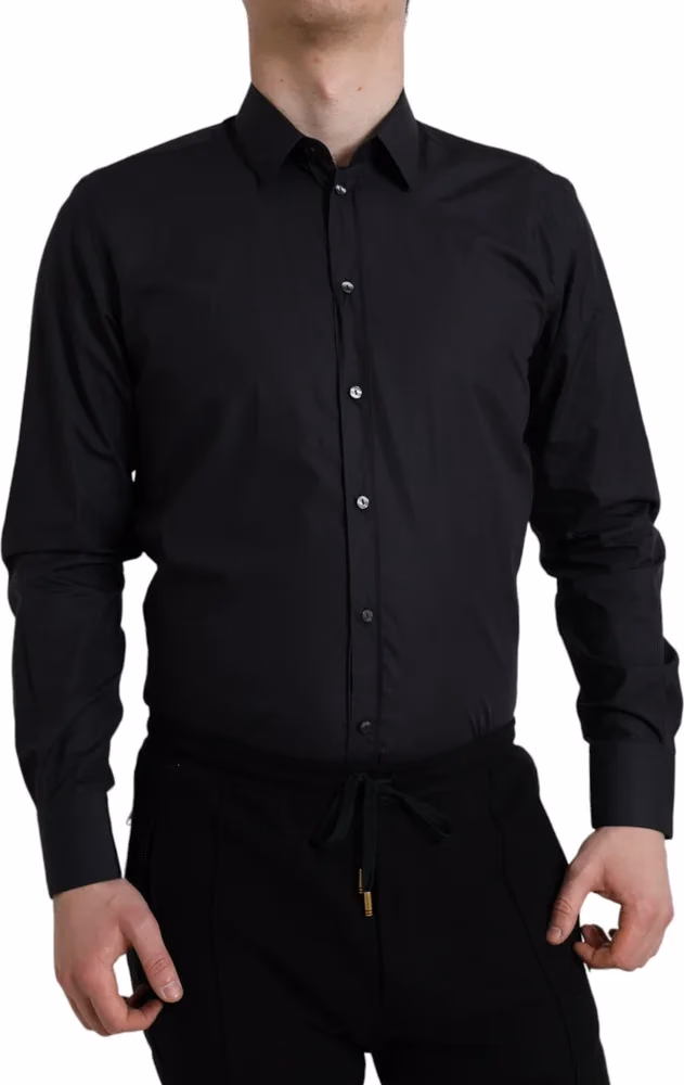 Dolce & Gabbana Navy Blue Cotton Collared Formal Dress Shirt