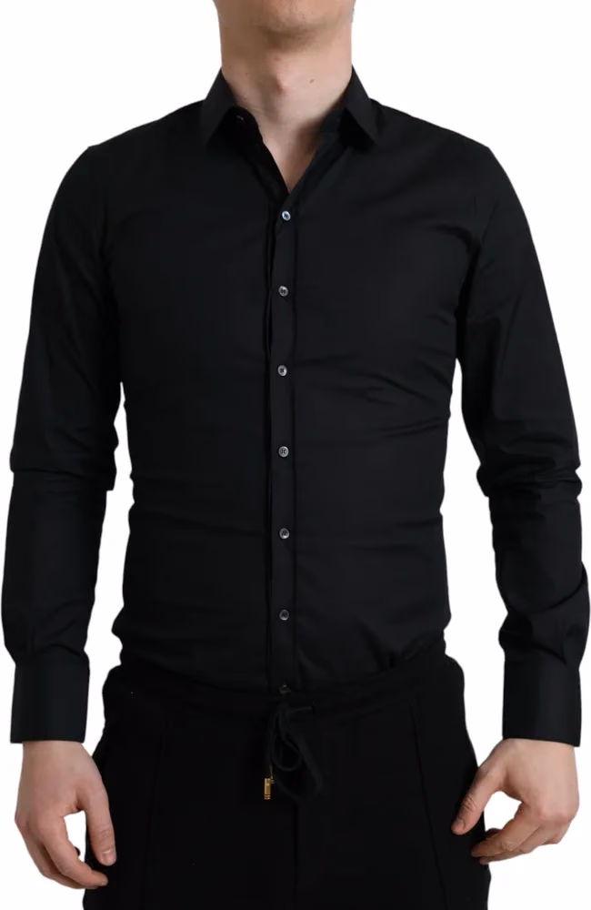 Dolce & Gabbana Black Cotton Stretch Slim Formal Dress Shirt
