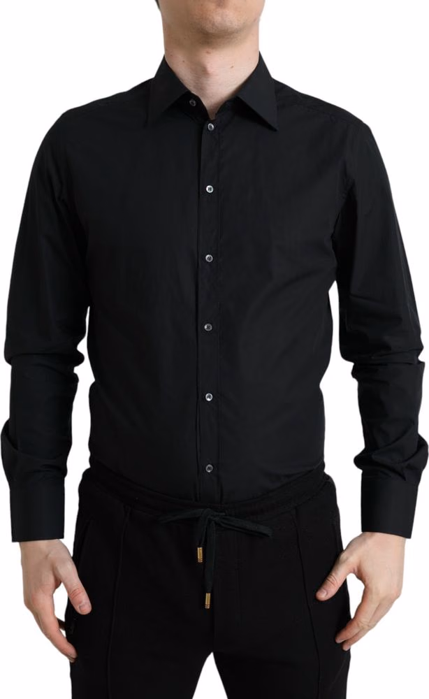Dolce & Gabbana Black Cotton Men Formal GOLD Dress Shirt