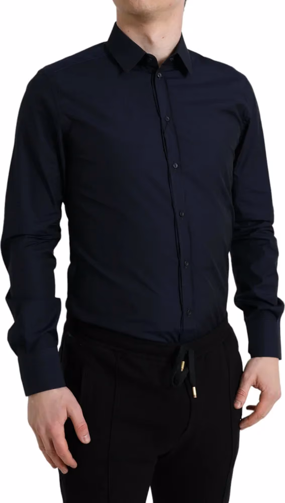 Dolce & Gabbana Navy Blue Slim Fit Formal GOLD Dress Shirt