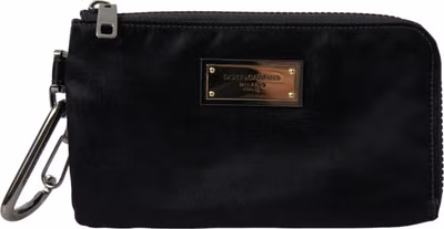 Black Nylon Logo Plaque Keyring Pouch Clutch Bags