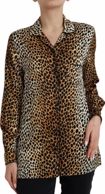 Brown Leopard Print Long Sleeves Blouse Top