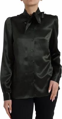 Gray Long Sleeves Ascot Collar Blouse Top