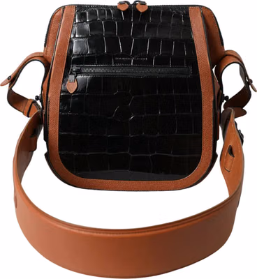 Black Brown Exotic Skin Leather Vertical Crossbody Purse Bag