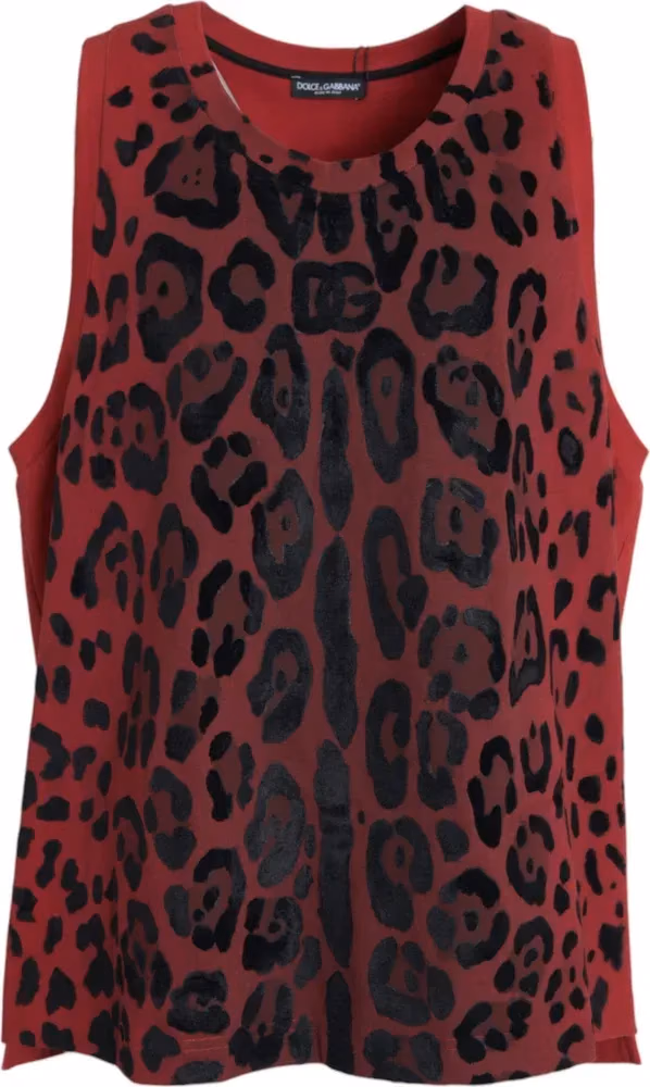 Dolce & Gabbana Red Leopard Print Sleeveless Tank T-shirt