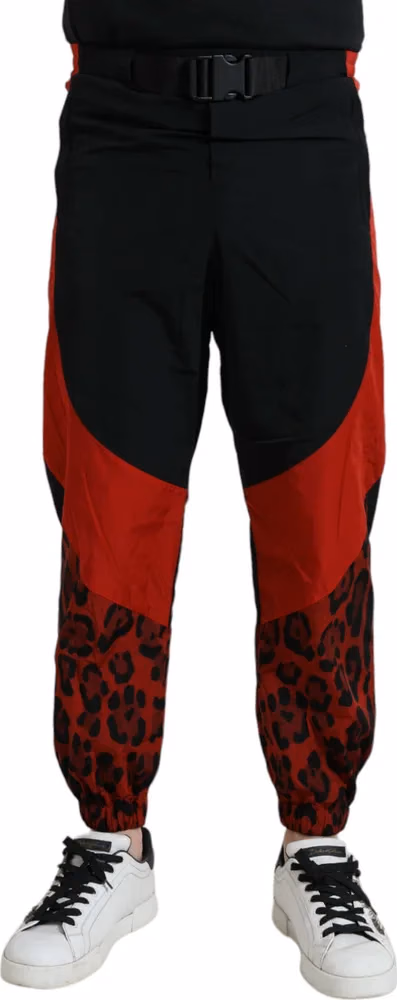 Dolce & Gabbana Black Red Leopard Print Nylon Jogger Pants