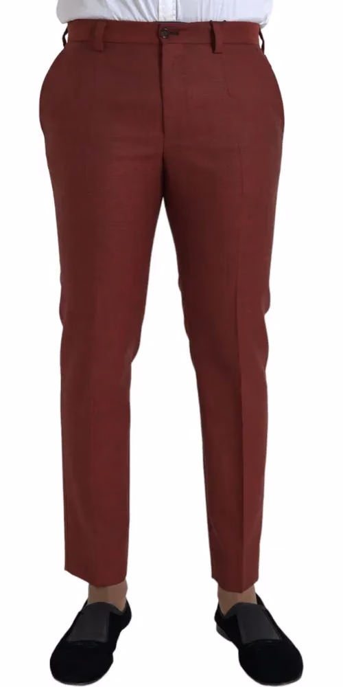 Dolce & Gabbana Maroon Wool Men Skinny Dress Pants