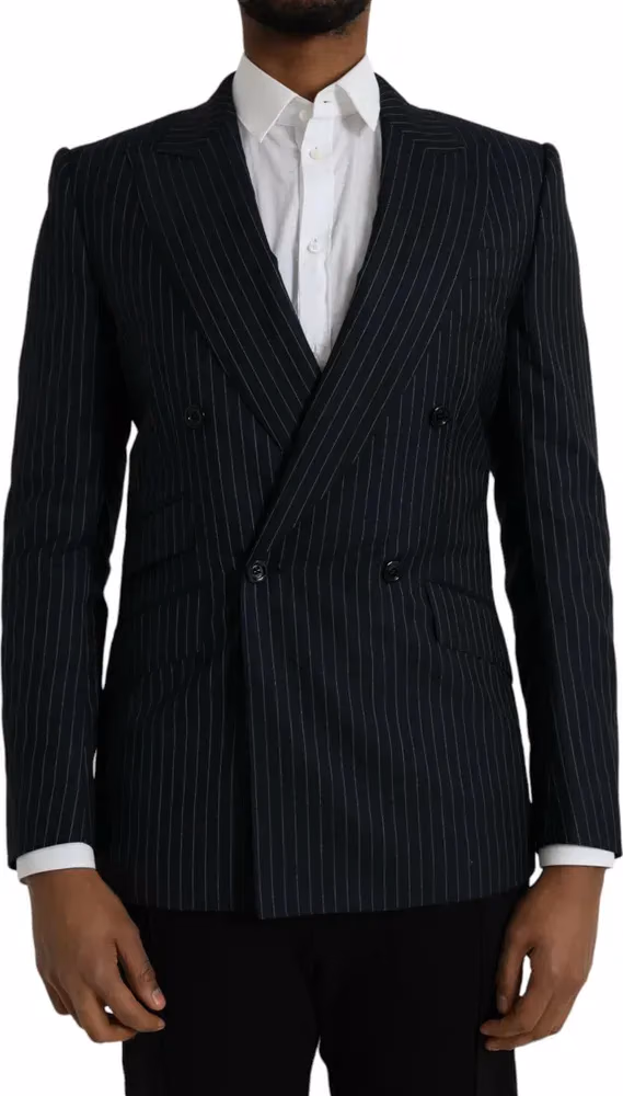 Dolce & Gabbana Black Stripe SICILIA Double Breasted Coat Blazer