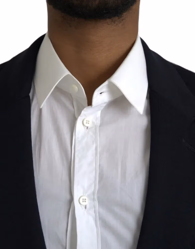 Dolce & Gabbana Dark Blue Wool Single Breasted Coat Blazer