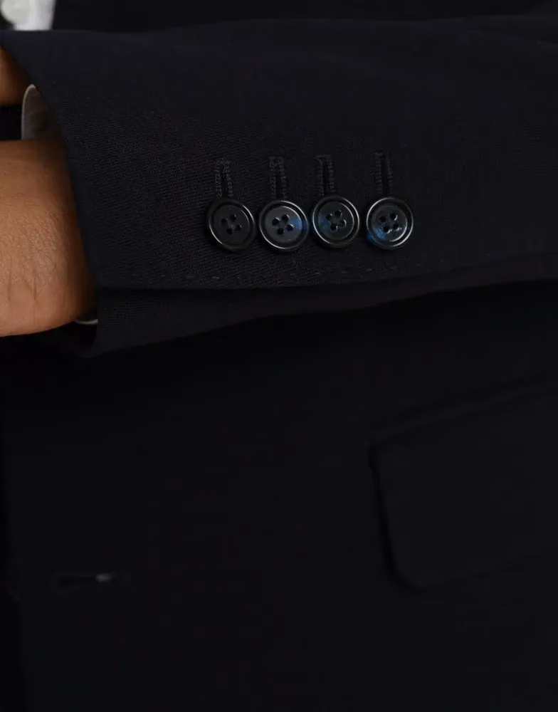 Dolce & Gabbana Dark Blue Wool Single Breasted Coat Blazer